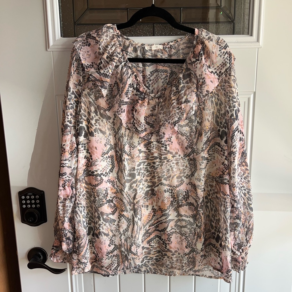 Maurice’s Sheer Ruffle Collared Long Sleeve Top Size XLarge